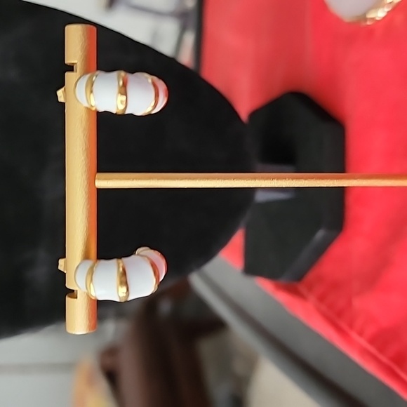 Gold & White Post Earrings - Picture 2 of 6